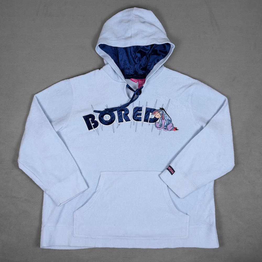 Disney Eeyore Bored Fleece Hoodie Womens 2X Light Blue Pullover